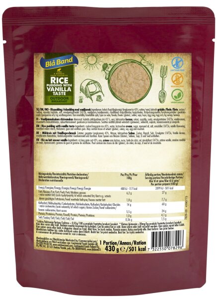Bla Band Rice Pudding with Vanilla taste Outdoor Breakfast